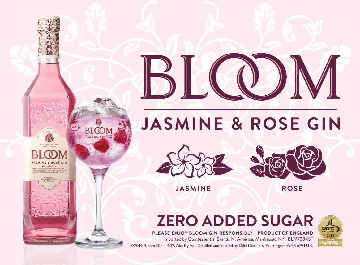 Bloom Jasmine and Rose Gin shelf talker.